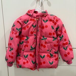 Mini Rodini Cherry Print Pink Puffer Jacket